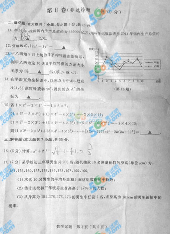 2015年山東濟(jì)寧中考數(shù)學(xué)試題及答案