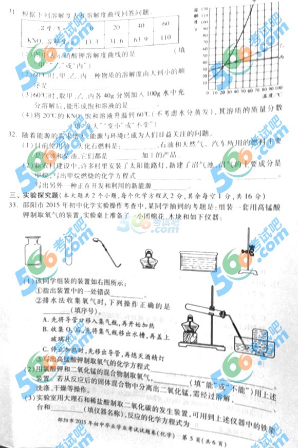 2015年湖南省邵陽中考化學試題