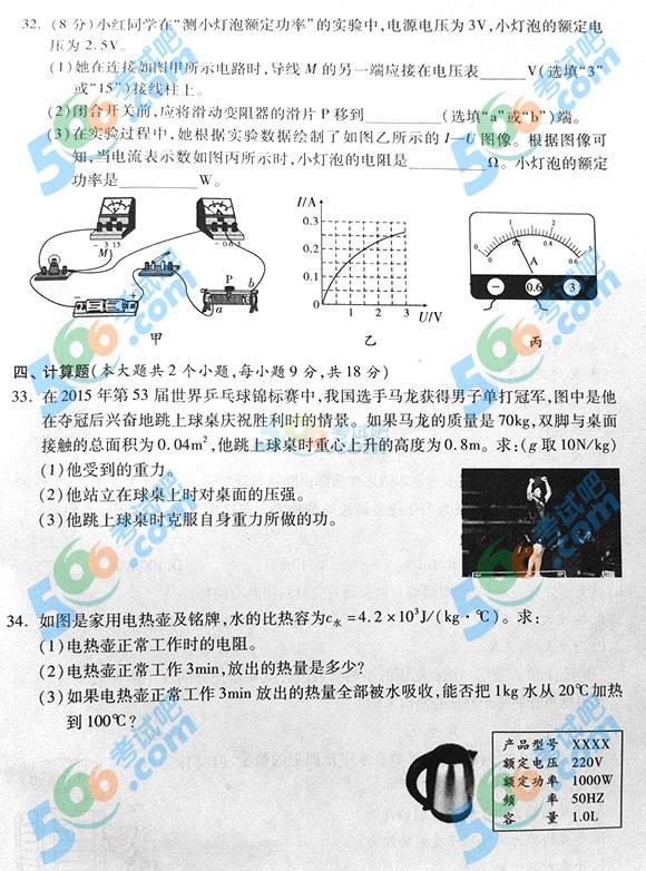 2015年湖南省邵陽中考物理試題