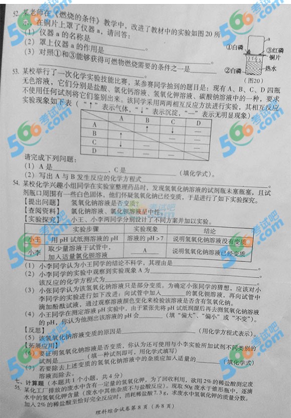 2015年四川巴中中考理綜試題