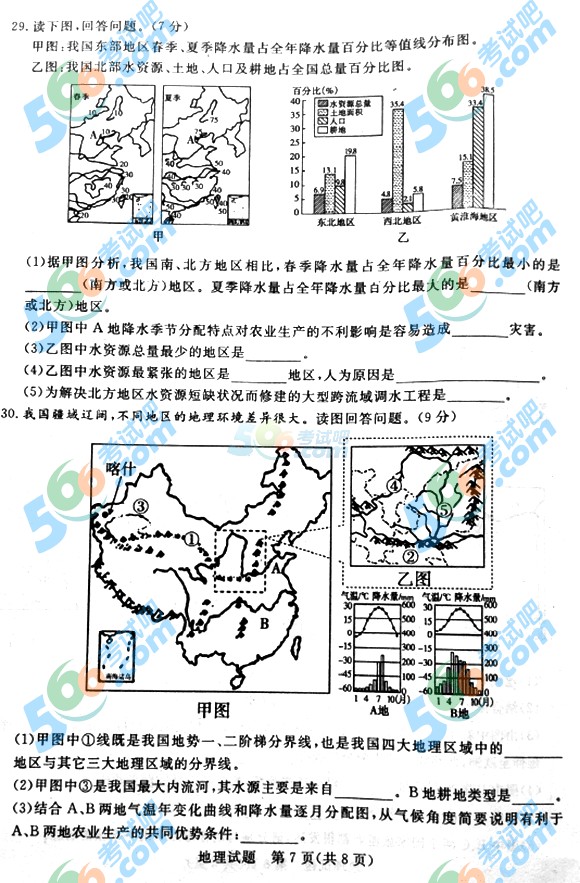 2015年山東濱州中考地理試題