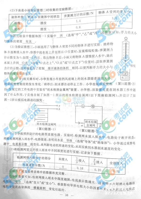 2015年陜西中考物理與化學(xué)試題及答案