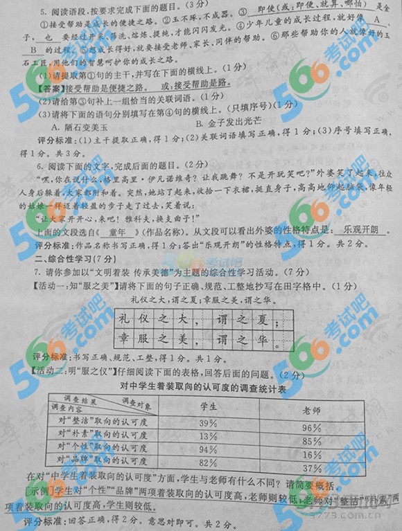 2015年陜西中考語文試題及答案