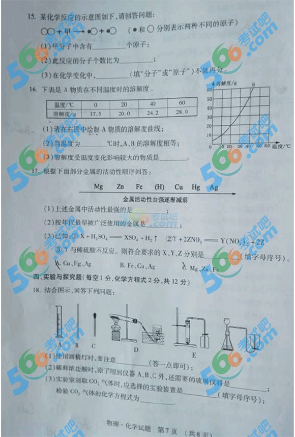 2015年吉林中考化學(xué)試題