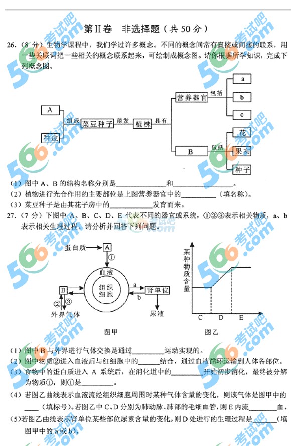 2015年湖南永州中考生物試題