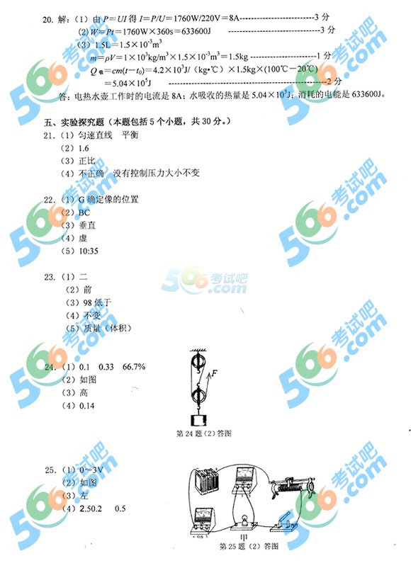 2015年遼寧阜新中考物理試題及答案