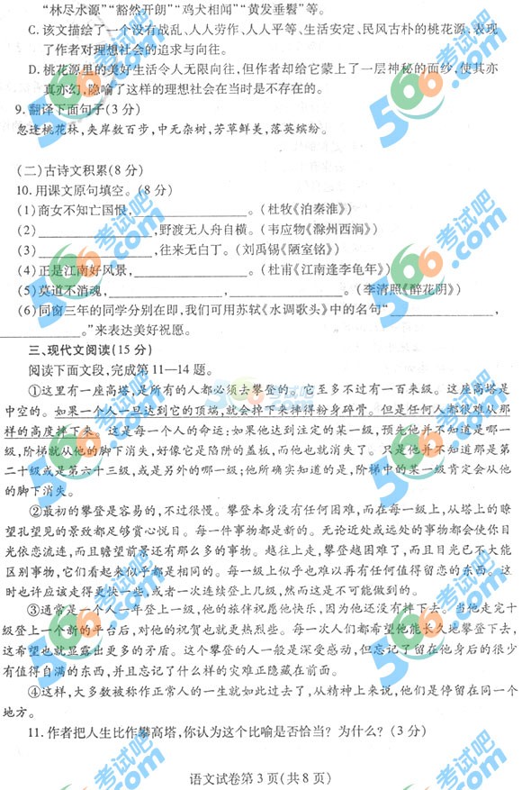 2015年四川內(nèi)江中考語文試題