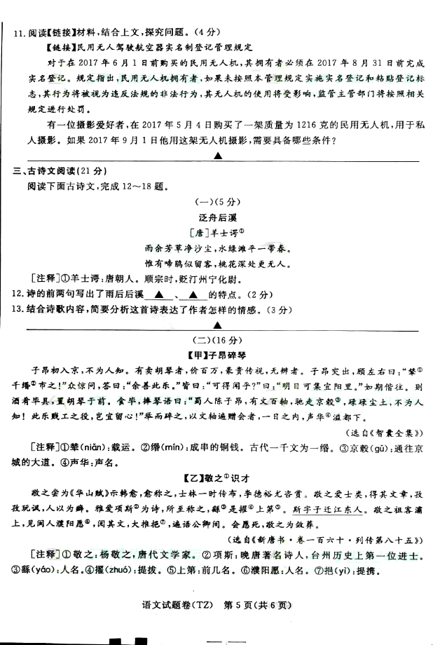 考試吧:2017年浙江臺州中考《語文》試題