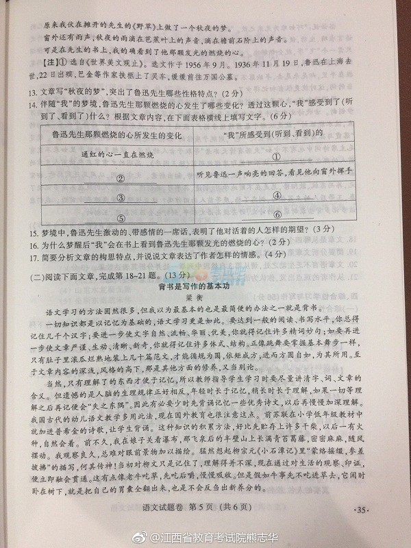 考試吧:2017年江西省中考《語文》試題及答案