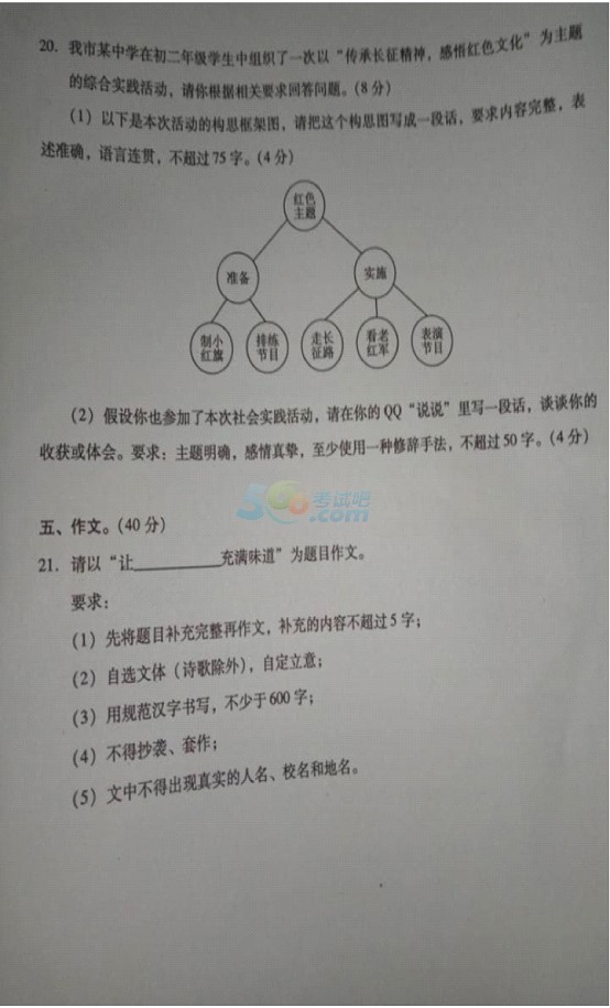 考試吧:四川瀘州2017年中考《語(yǔ)文》試題及答案