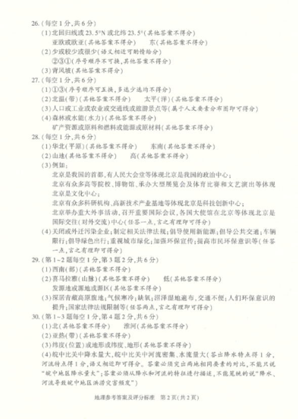 2022年陜西中考地理真題及答案已公布